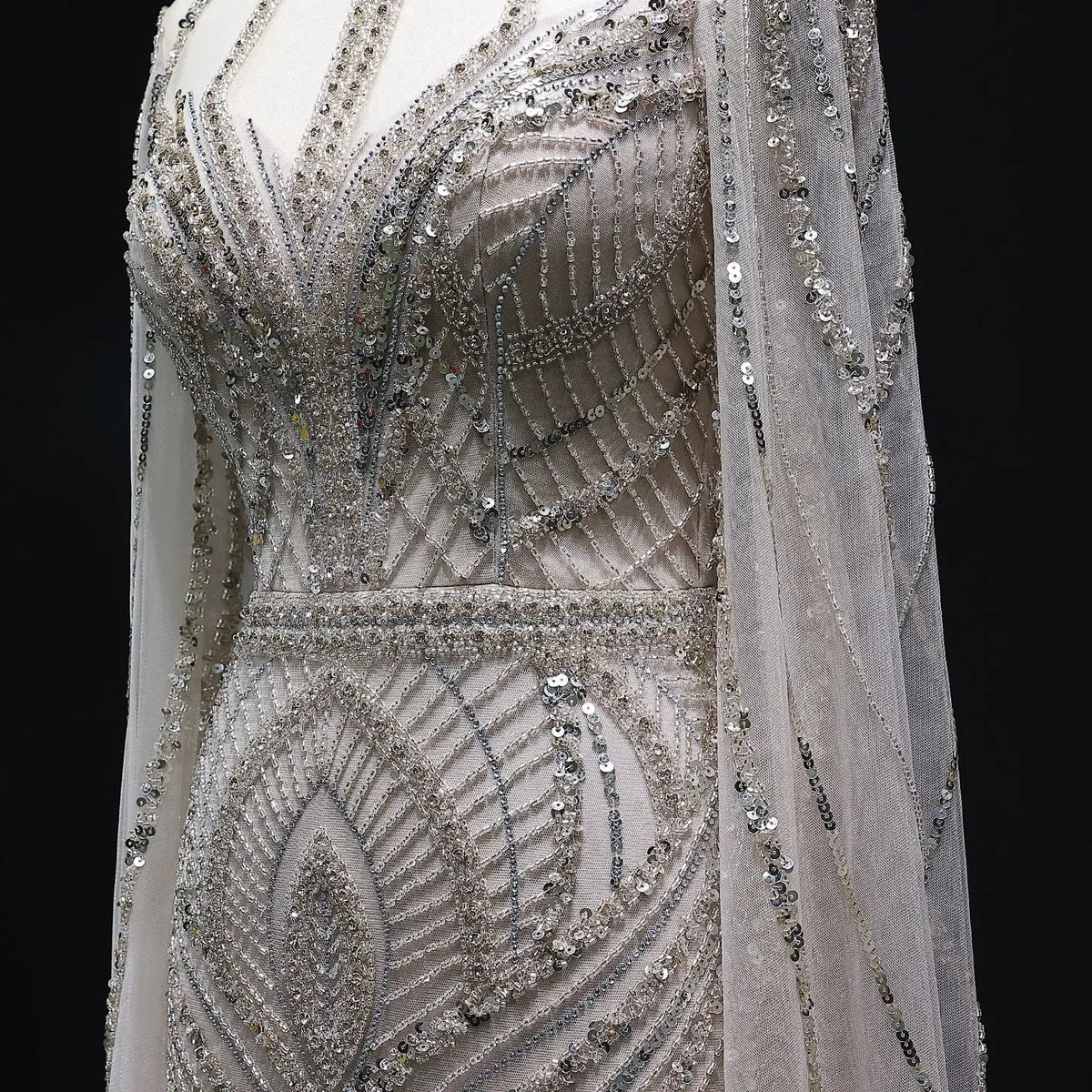 Luxury Green Mermaid Evening Dress with Cape Sleeves SS042
