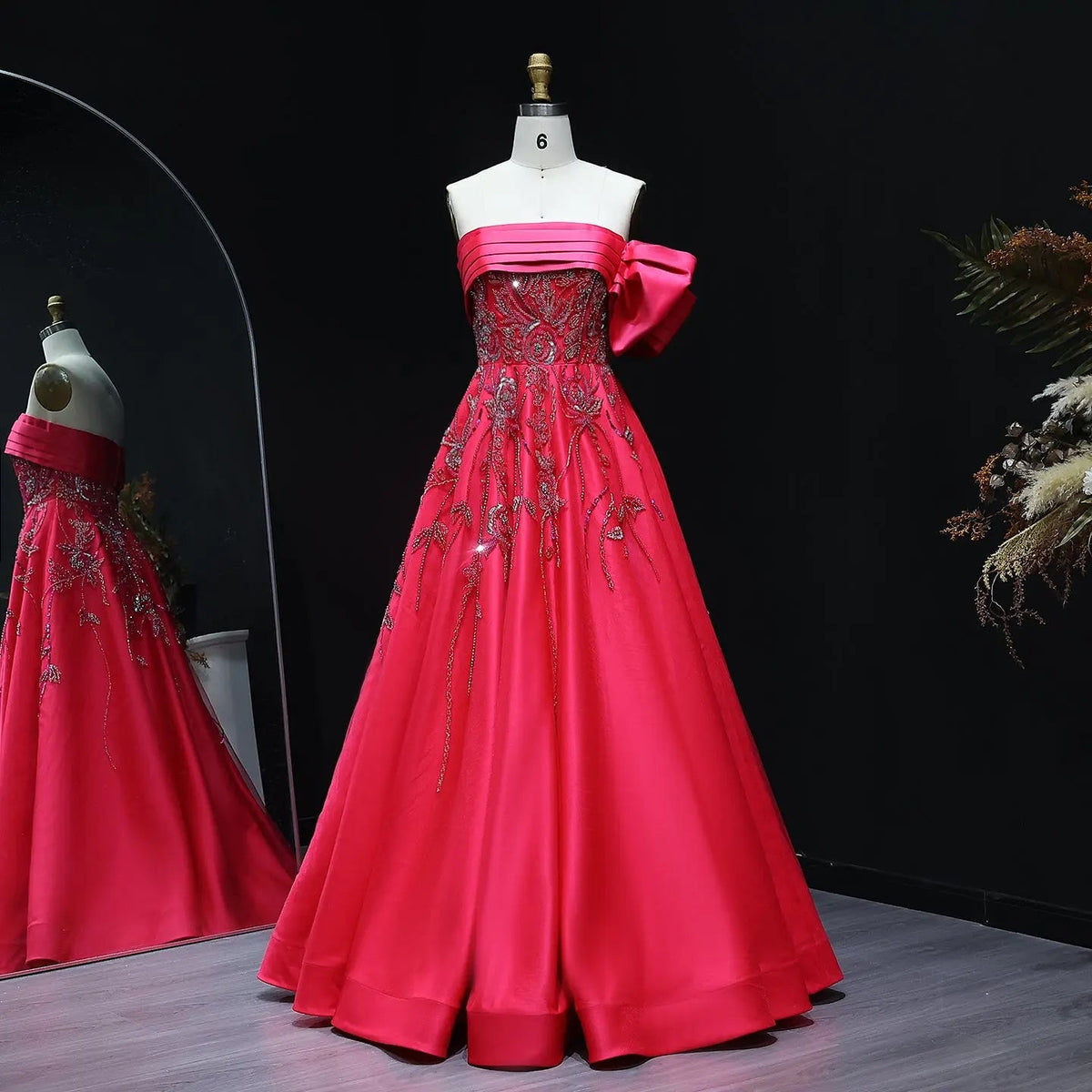 Elegant Fuchsia One Shoulder Evening Dress SS567