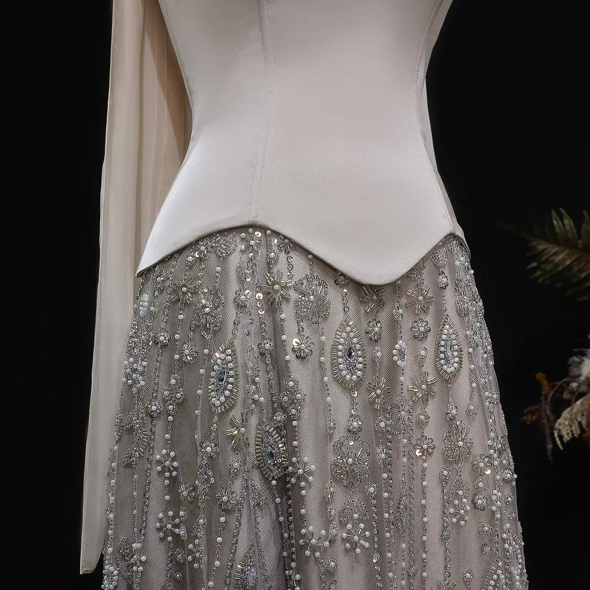 Luxury Vibrant Strapless Green Beaded Evening Dress with Scarf SS627