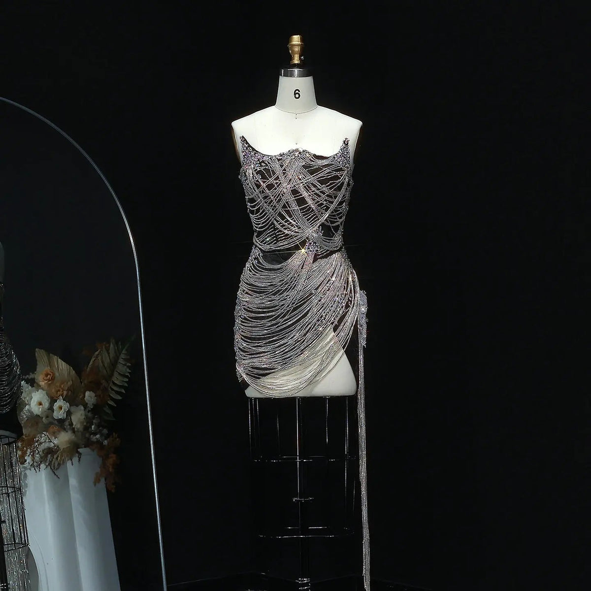 Luxury Crystal Tassels Strapless Short Homecoming Dress RM012