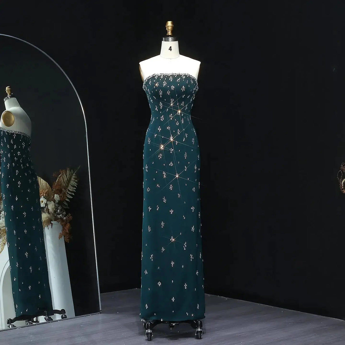 Elegant Rhinestones Strapless Emerald Green Evening Dress SS221