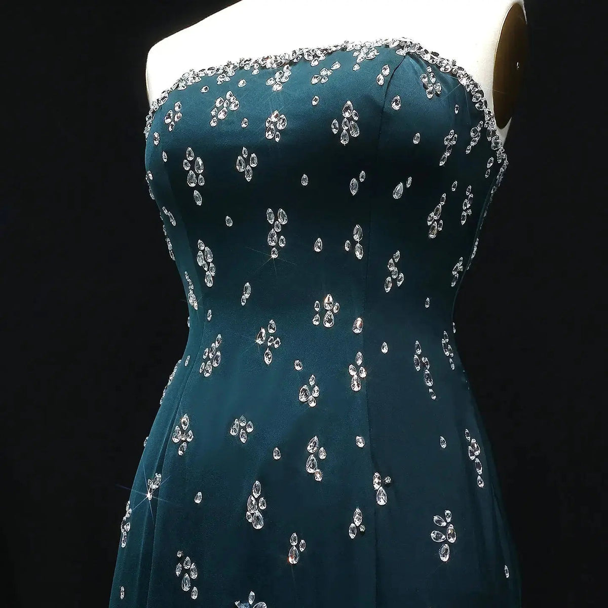 Elegant Rhinestones Strapless Emerald Green Evening Dress SS221