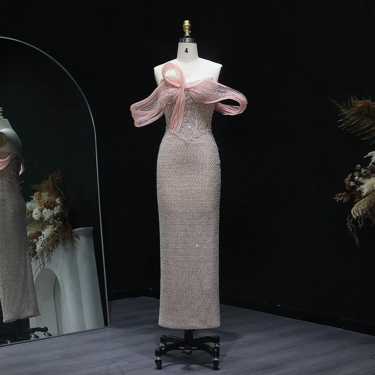 Luxury Off Shoulder Blush Pink Evening Dress SS521