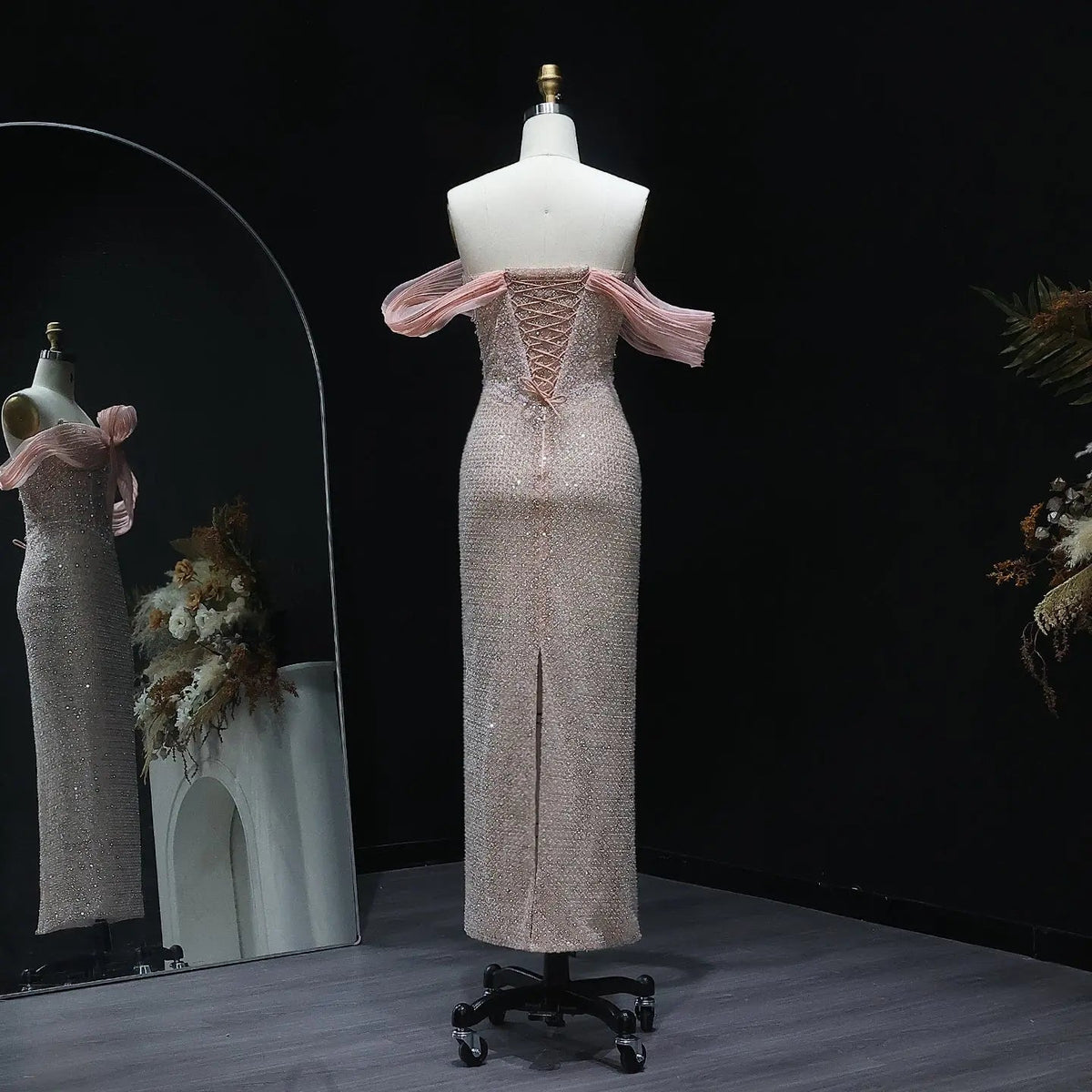 Luxury Off Shoulder Blush Pink Evening Dress SS521