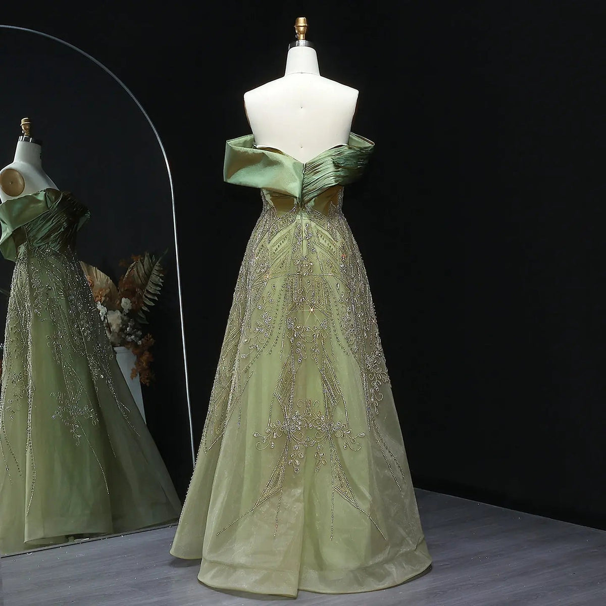 Luxury Burgundy Beaded Off Shoulder Evening Gown SS582