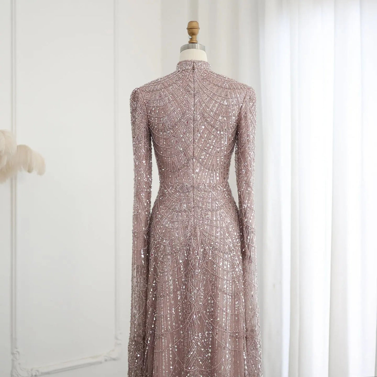 Luxury Sage Green Evening Dress with Cape Sleeves SS630