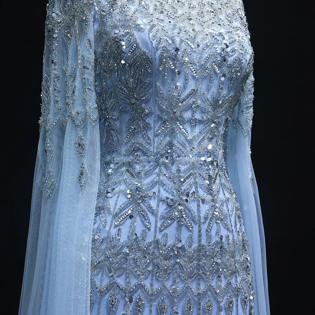 Luxury Caramel Evening Dress with Cape Sleeves SS044