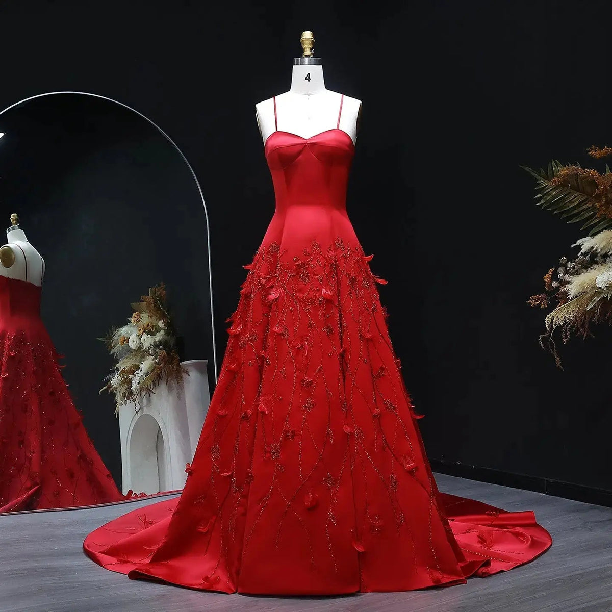 Luxury 3D Flowers Feathers Coral Pink Evening Dress SS470