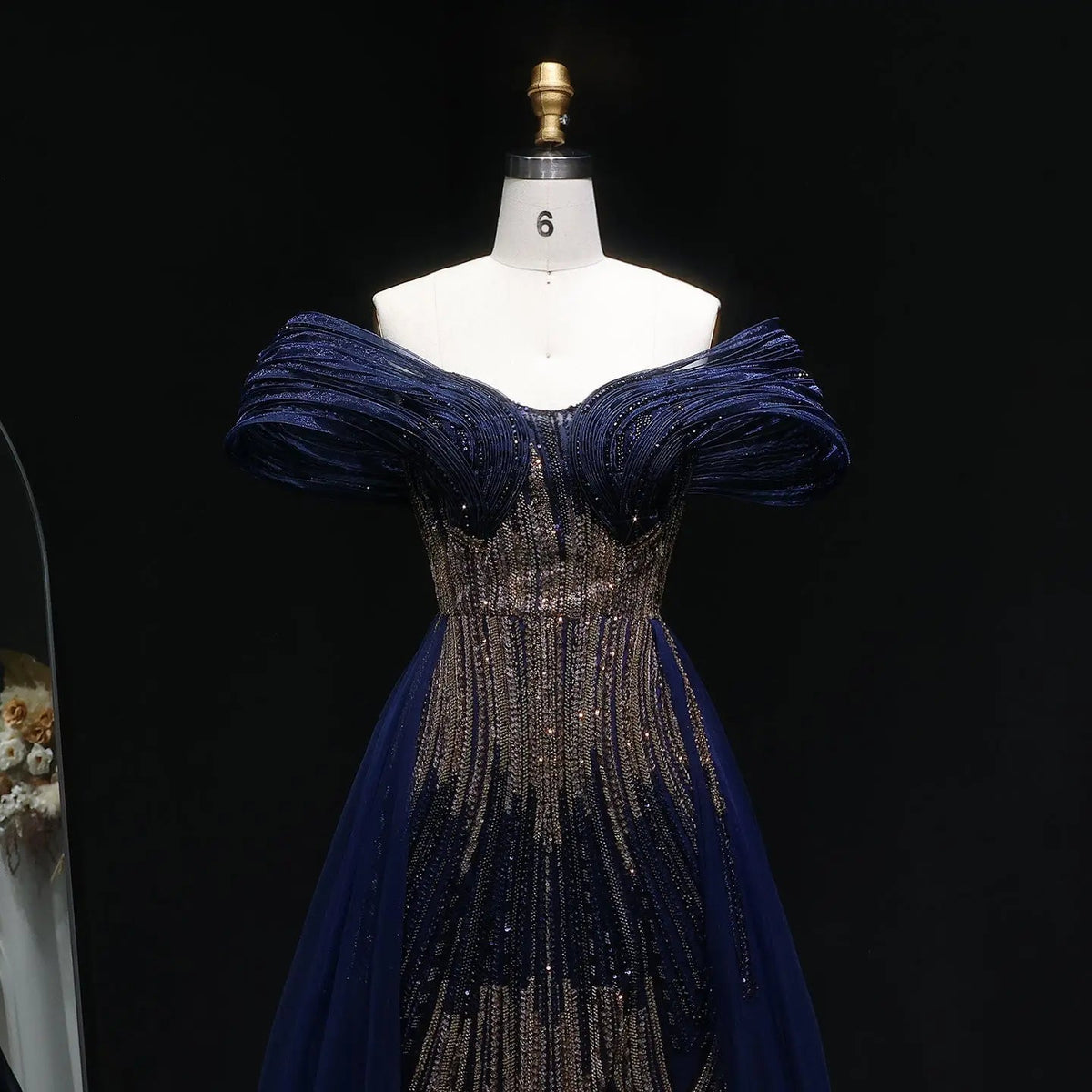 Luxury Champagne Corset Beaded Evening Gown with Overskirt SS717