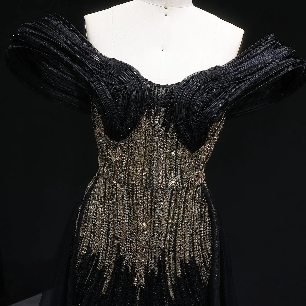 Luxury Champagne Corset Beaded Evening Gown with Overskirt SS717