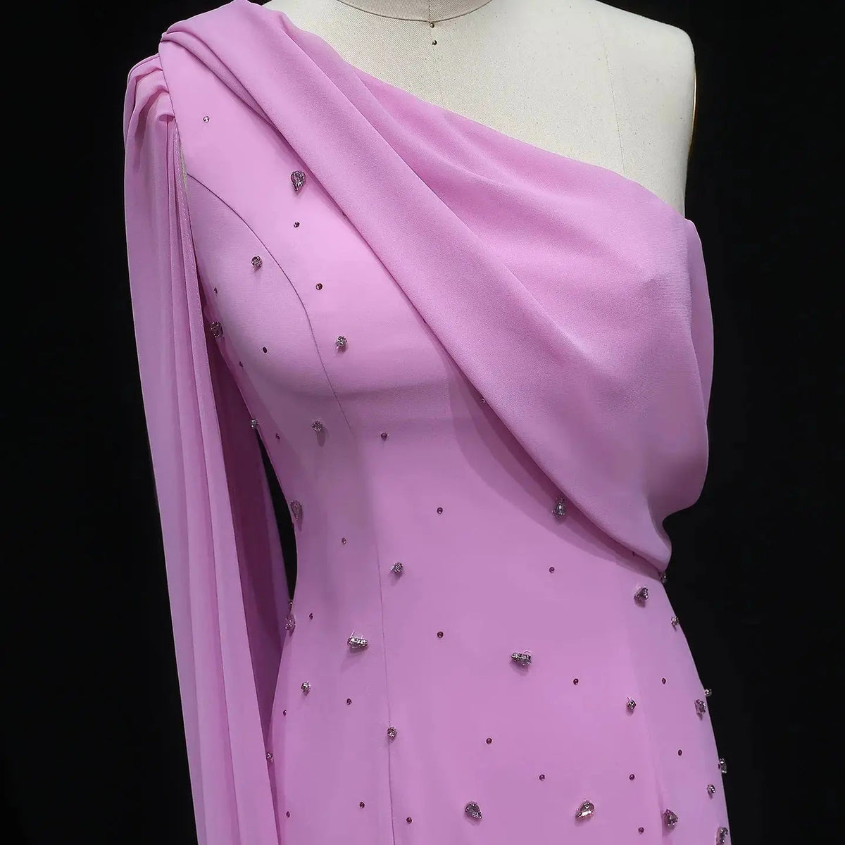 Luxury Pink Crystal 3D Floral Fitted Evening Dress XD034