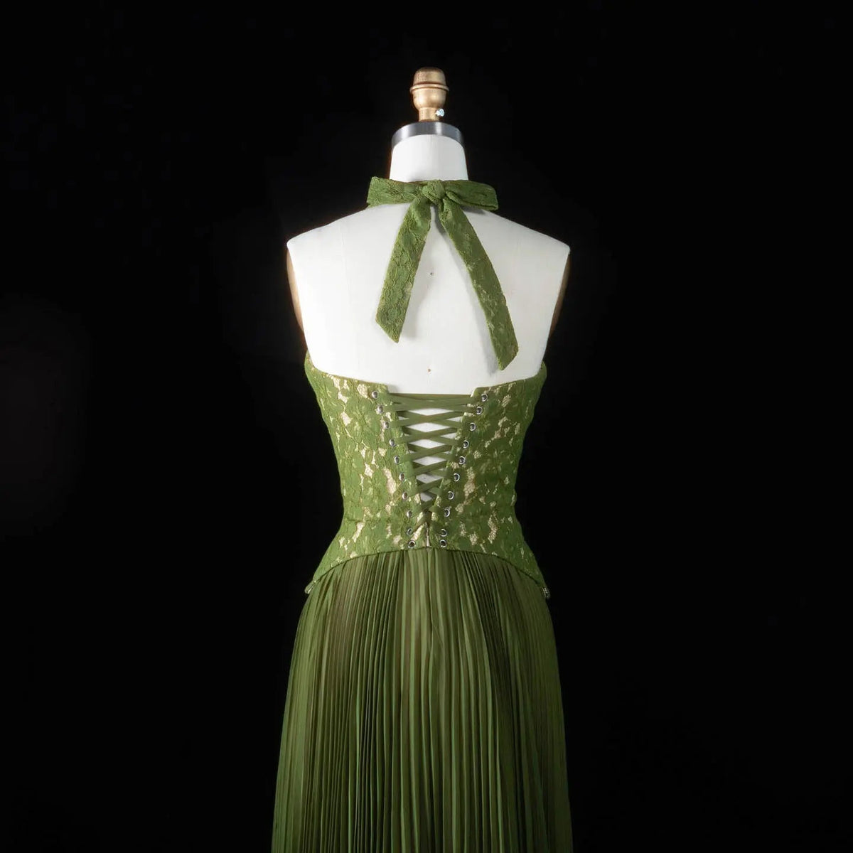 Luxury Green Halter Evening Dress with Lace Corset Bodice SF419