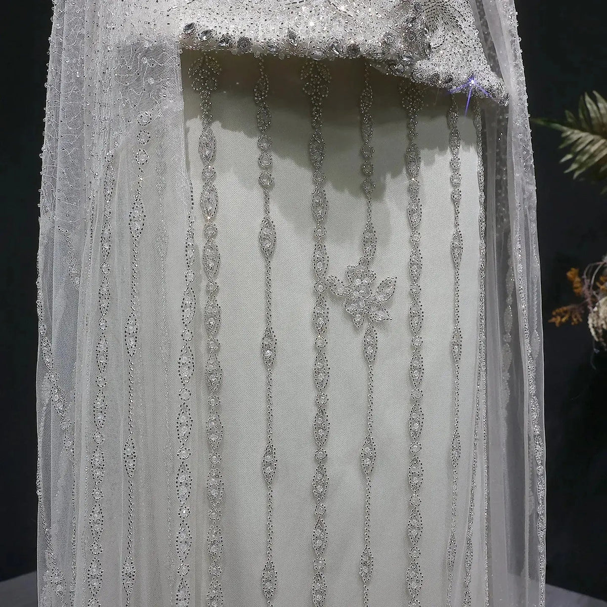 Elegant Silver High Neck Sheer Fitted Evening Dress with Cape Sleeve SS531