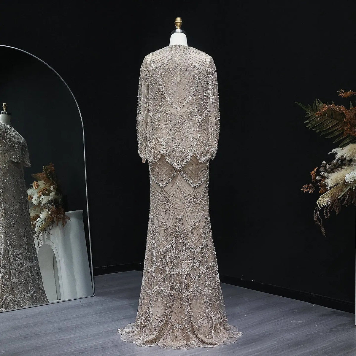 Luxury Beaded Nude Two Pieces Evening Dress SS646