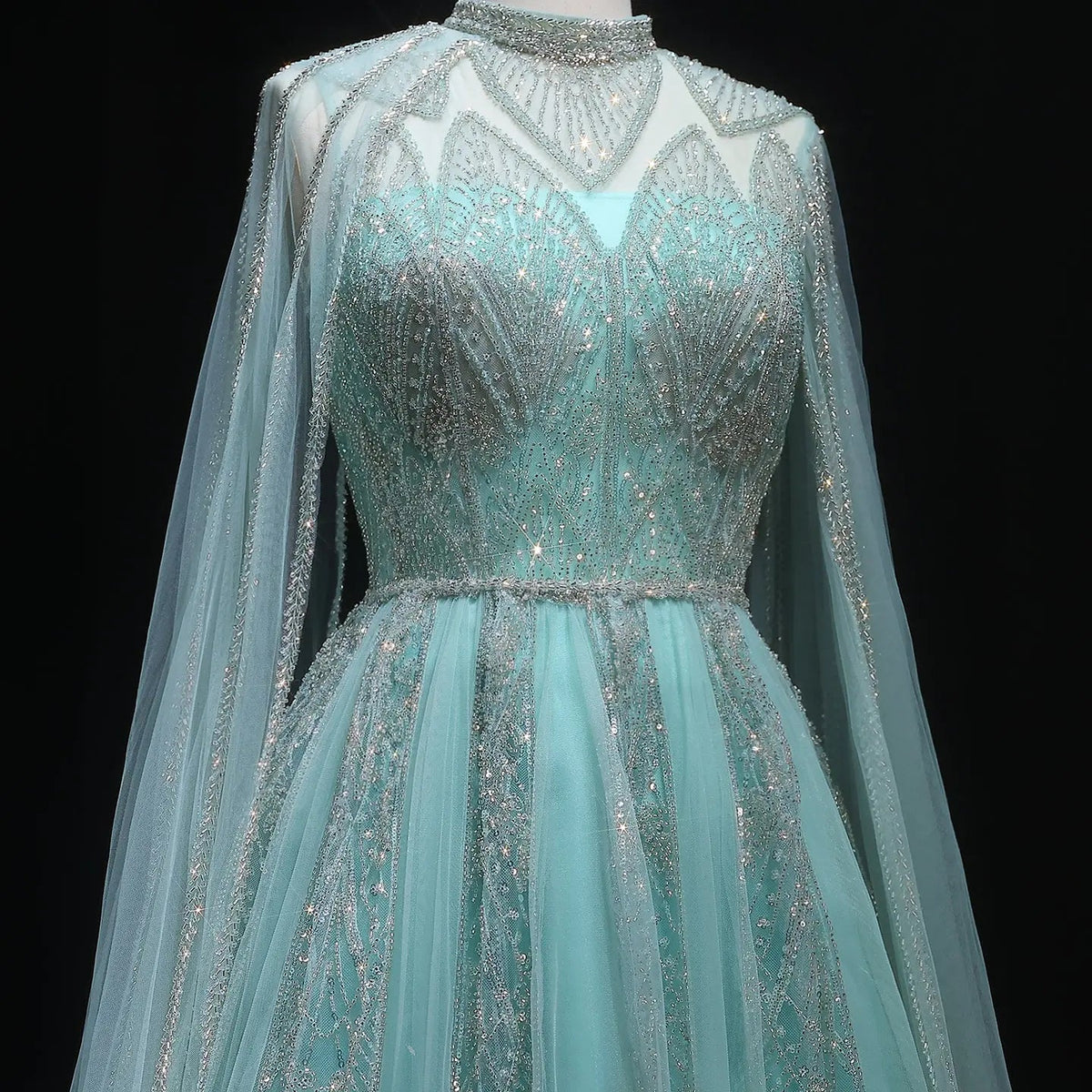 Luxury Pink Evening Dress with Cape Sleeves SS050