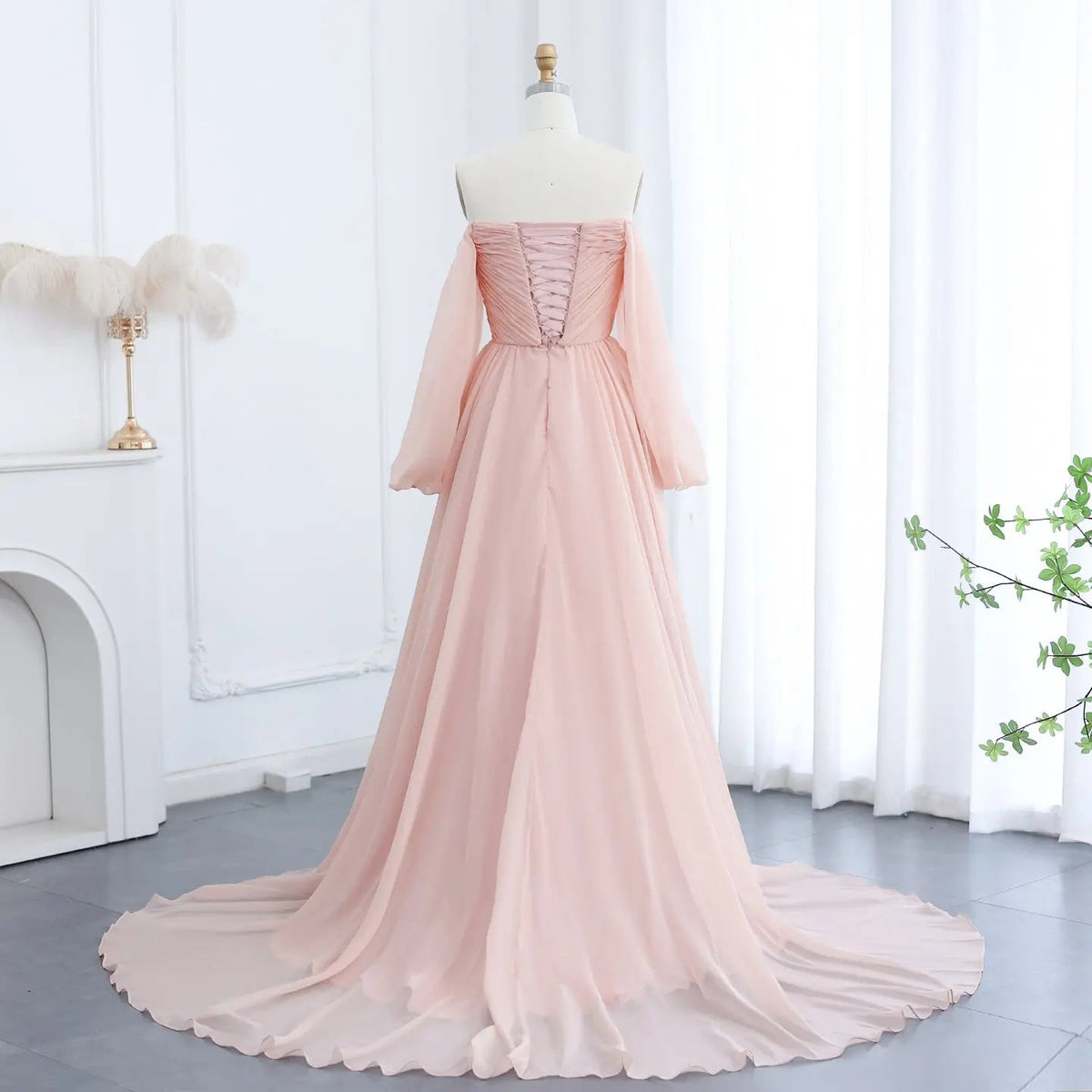 Elegant Off Shoulder White Chiffon Evening Dress SF360