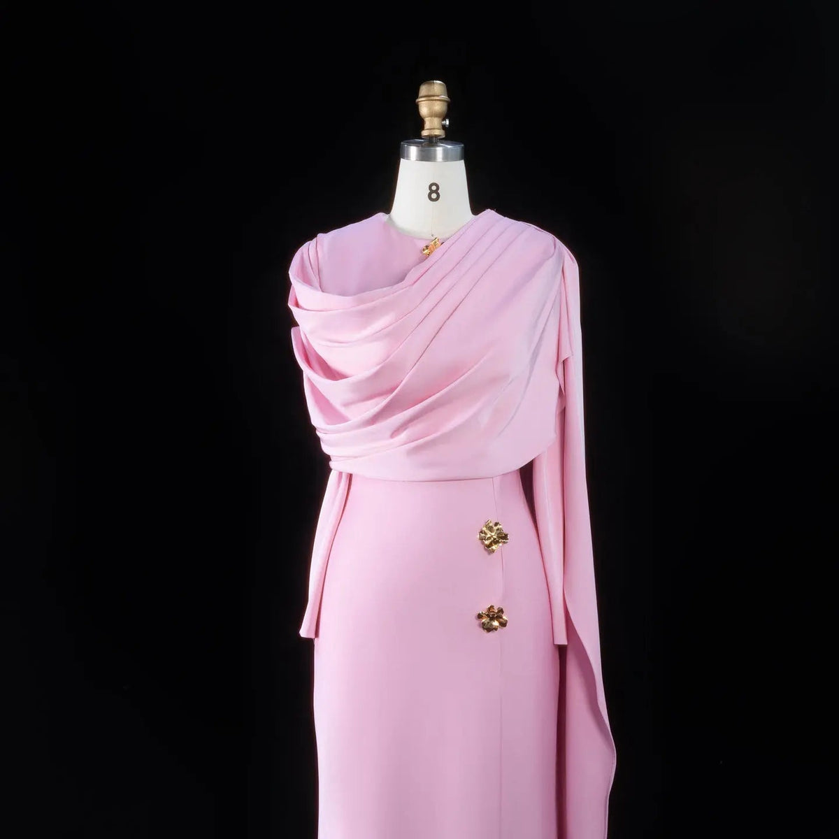 Elegant Off White Satin Arabic Evening Dress with Cape SF536