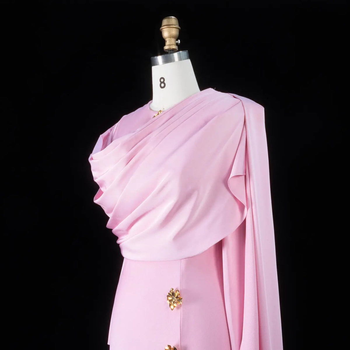 Elegant Off White Satin Arabic Evening Dress with Cape SF536