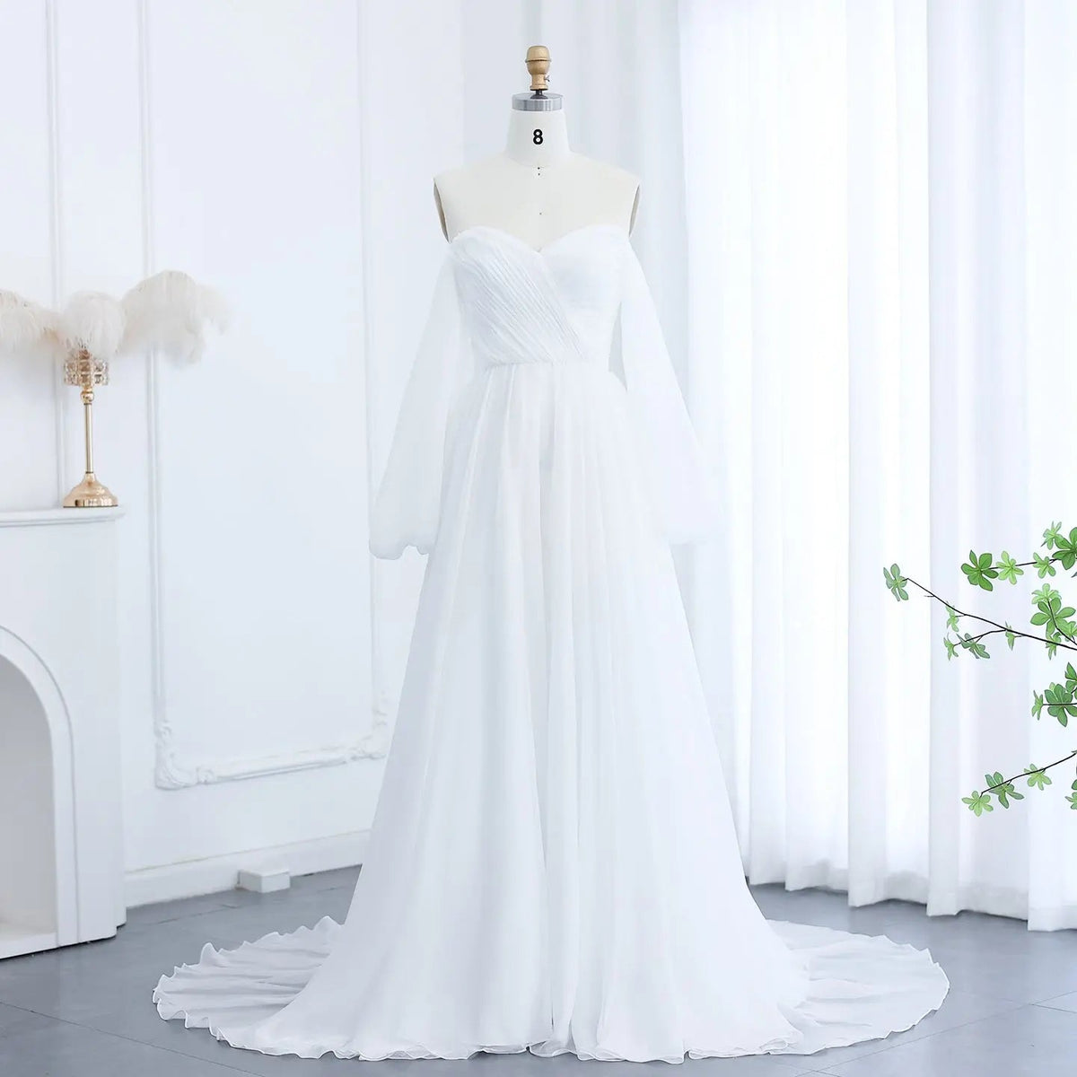 Elegant Off Shoulder White Chiffon Evening Dress SF360