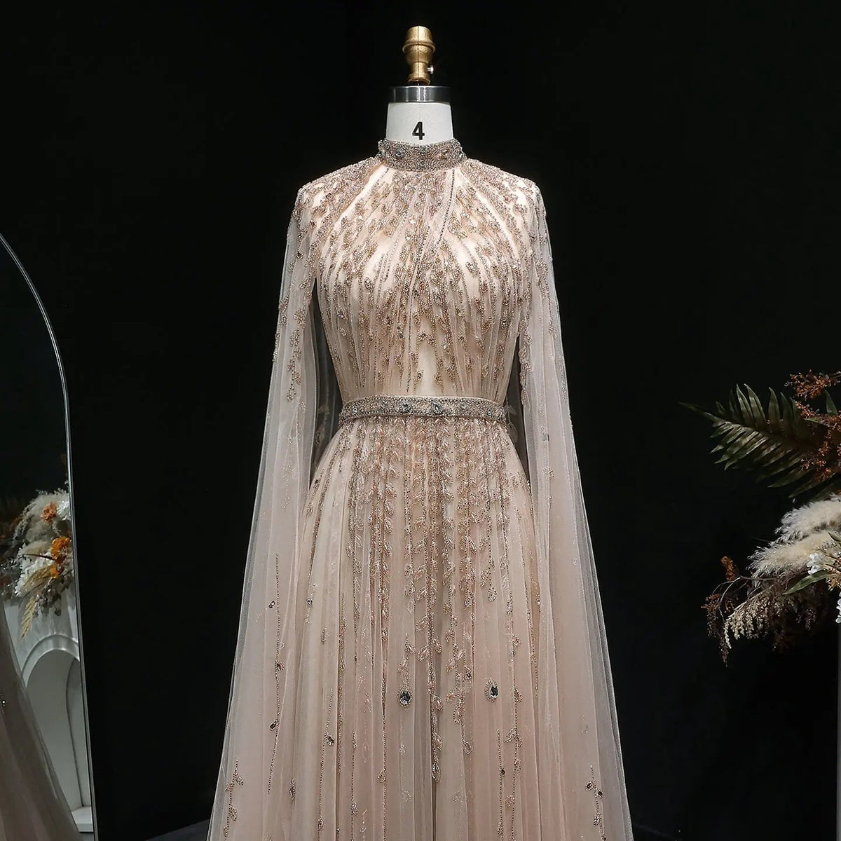 Luxury Beaded Evening Dress with Cape Sleeve SS495