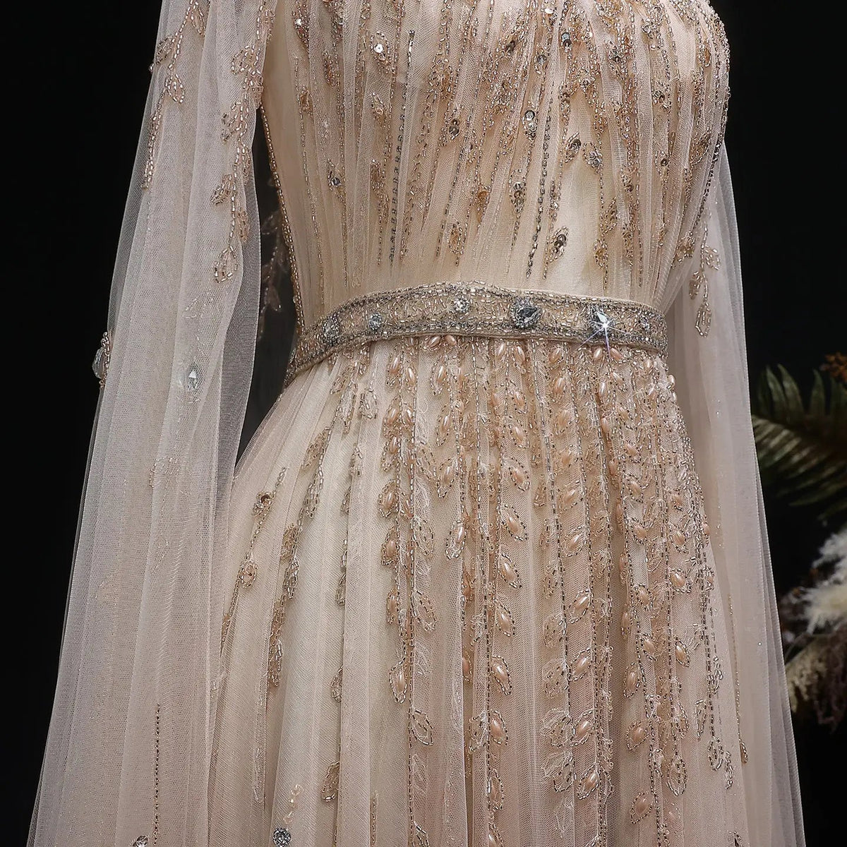 Luxury Beaded Evening Dress with Cape Sleeve SS495