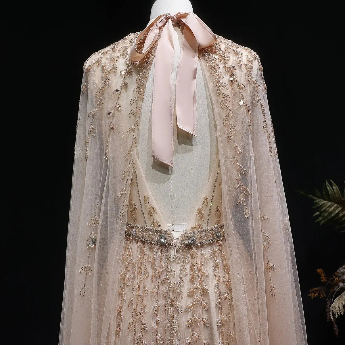Luxury Beaded Evening Dress with Cape Sleeve SS495