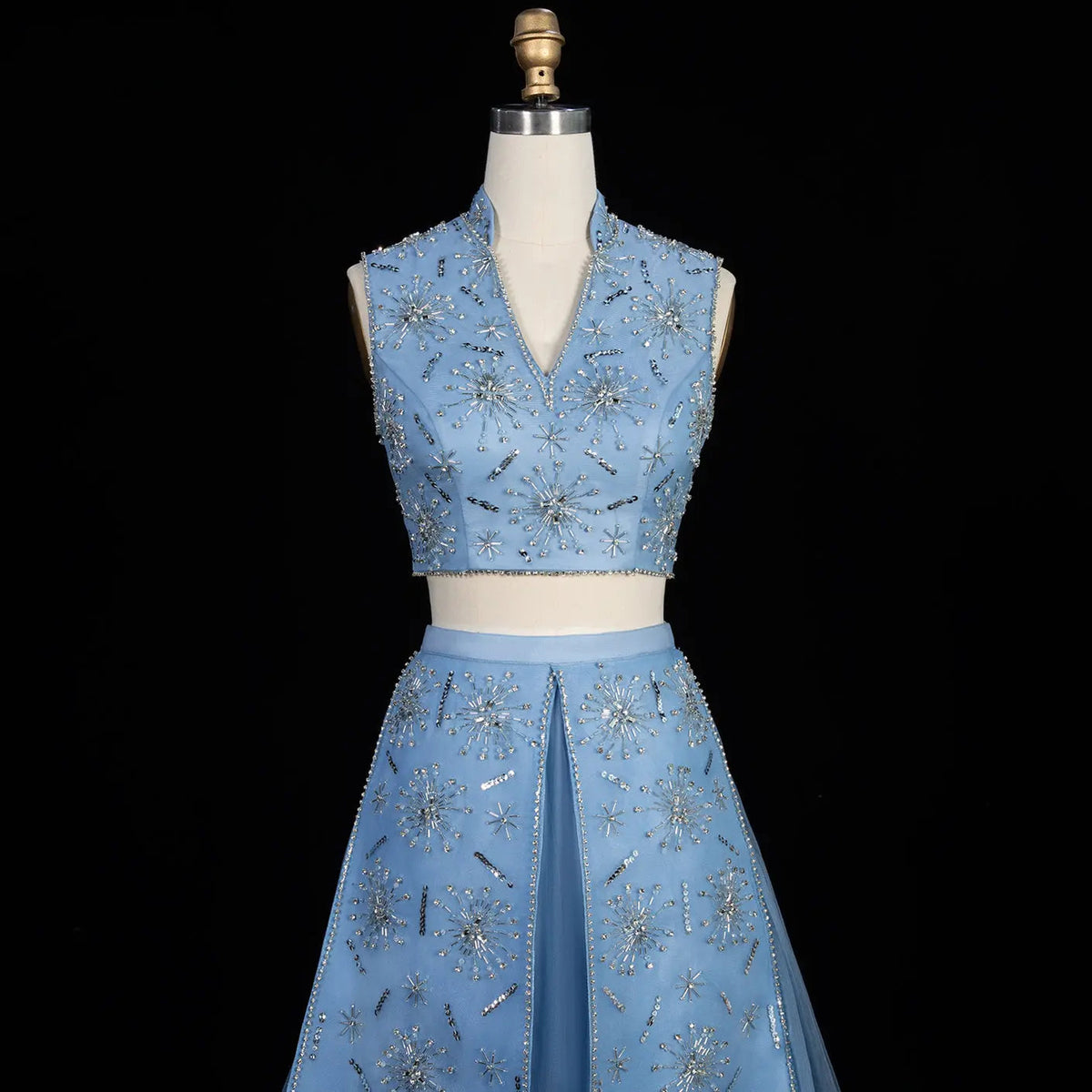 Luxury Blue Beaded 2 pieces Evening Dress with ruffles SS597