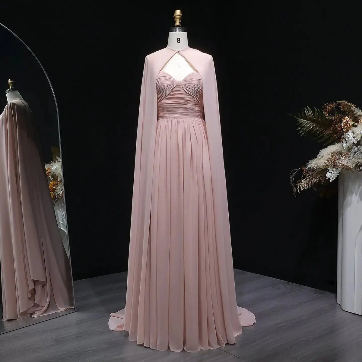 Elegant Purple Chiffon Evening Dress with Cape SF002
