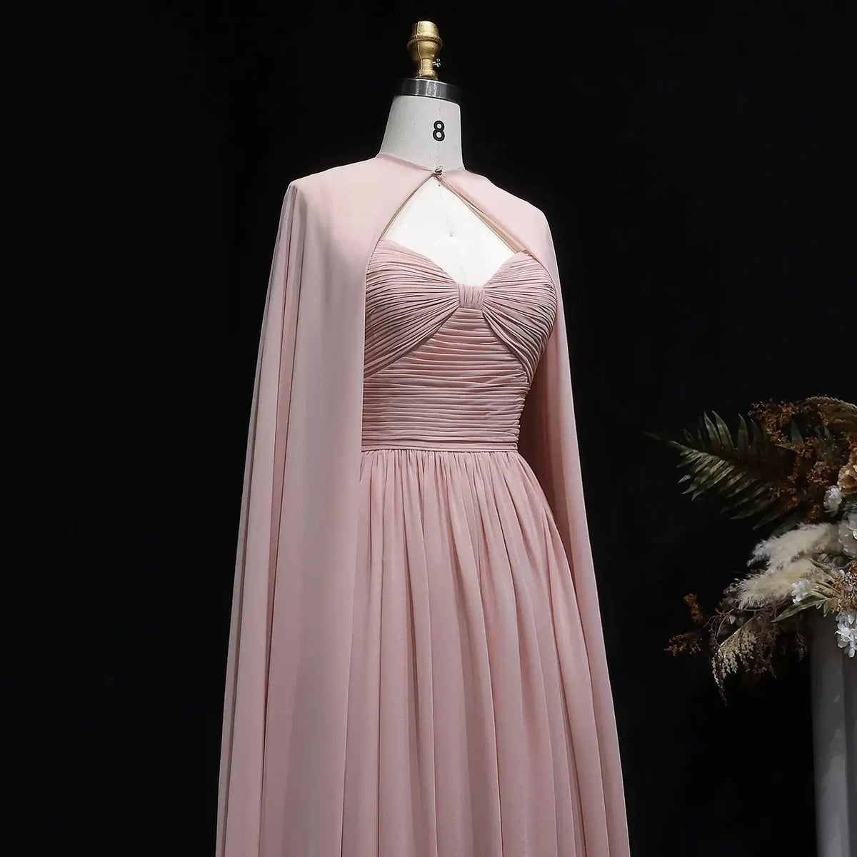 Elegant Purple Chiffon Evening Dress with Cape SF002