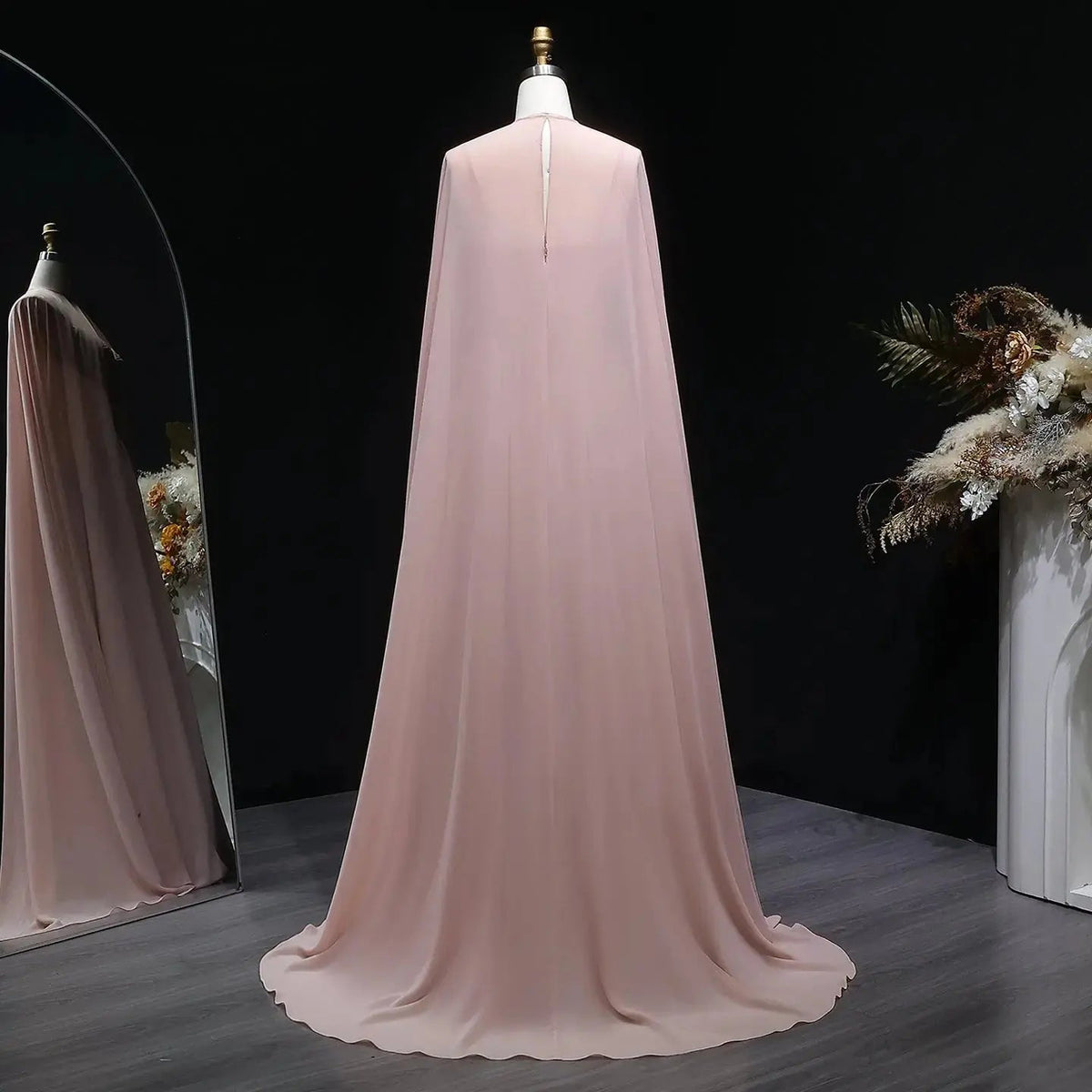 Elegant Purple Chiffon Evening Dress with Cape SF002