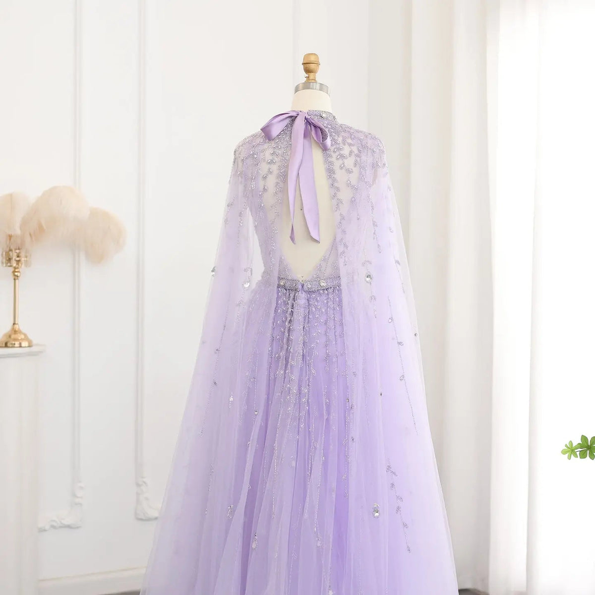 Luxury Beaded Evening Dress with Cape Sleeve SS495