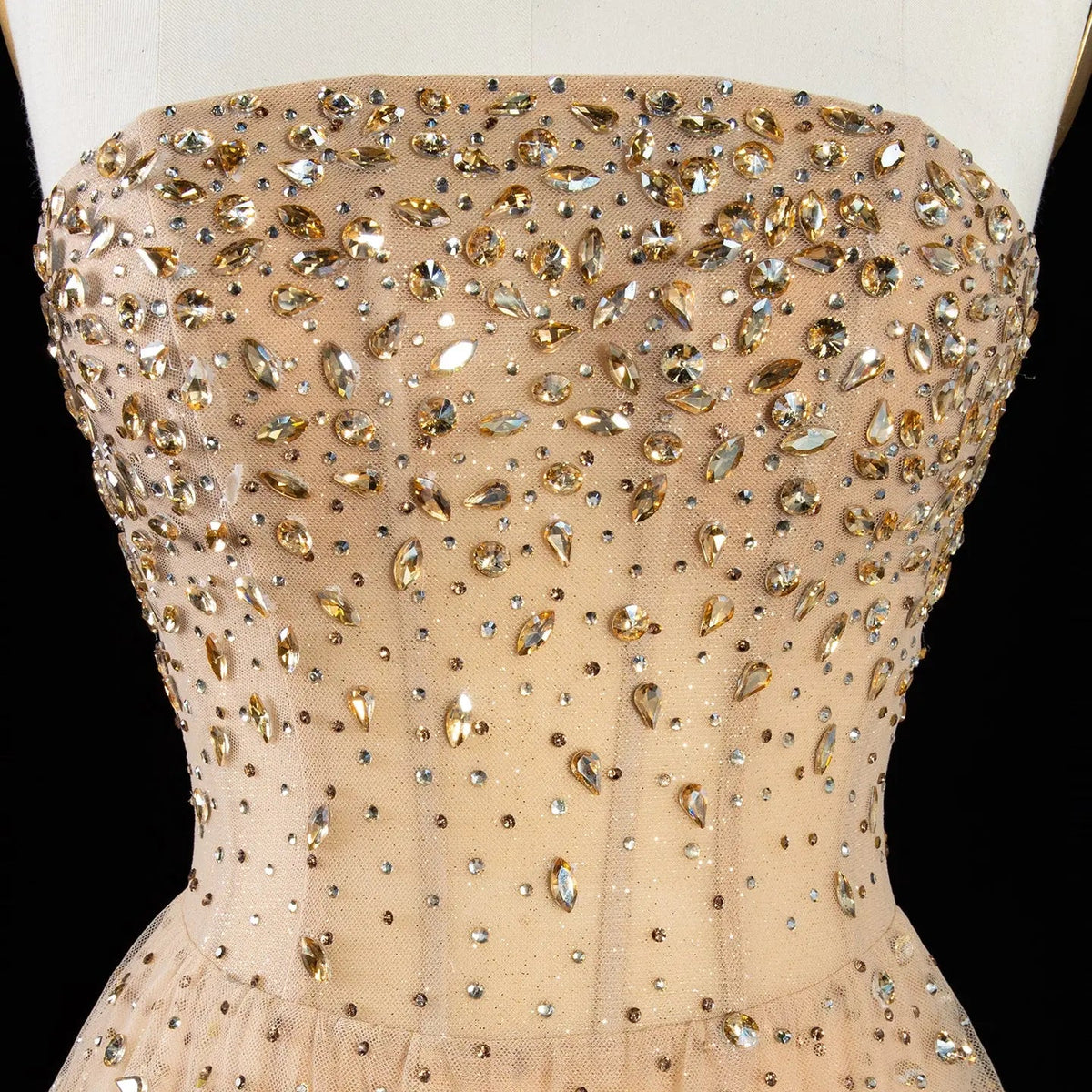 Luxury Champagne Strapless Crystal Sheath Evening Dress SS720