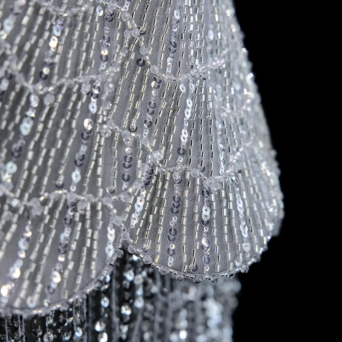 Gray Strapless Mermaid Luxury Beaded Sequins Tassels Skirt Evening Dress SS370