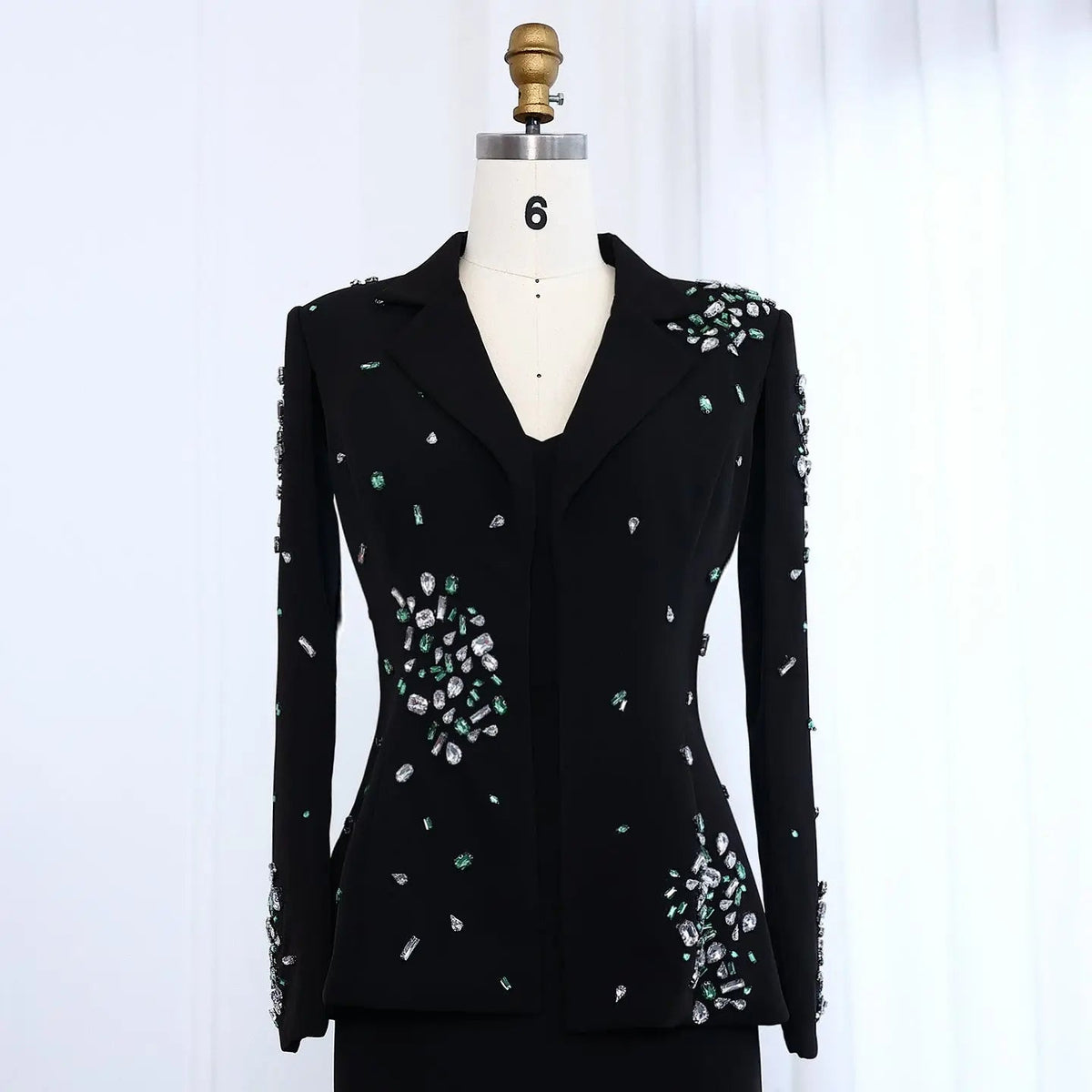 Elegant Black Rhinestone Evening Dress with Jacket SS561