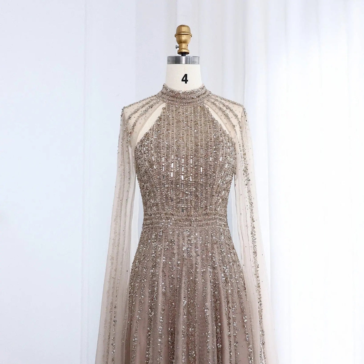 Luxury Beaded Turquoise Evening Dress with Cape SS085