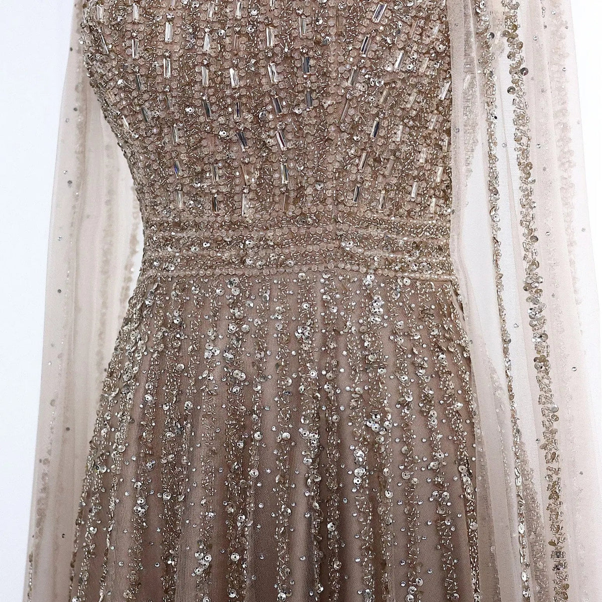 Luxury Beaded Turquoise Evening Dress with Cape SS085
