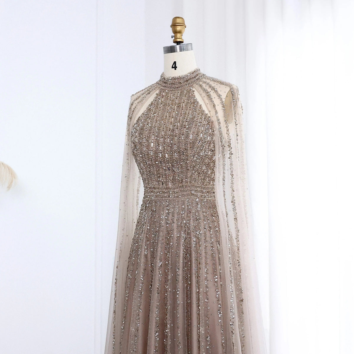 Luxury Beaded Turquoise Evening Dress with Cape SS085