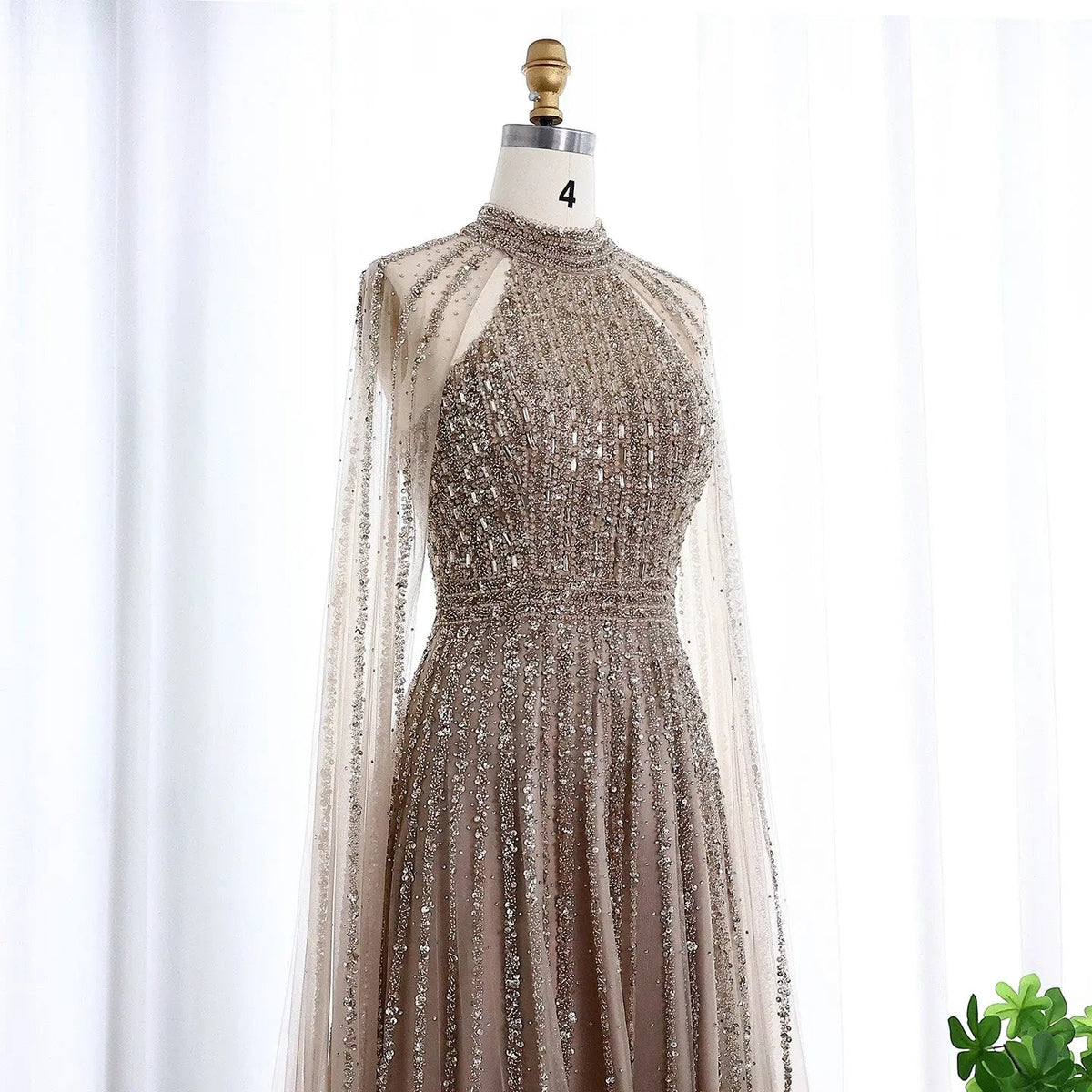Luxury Beaded Turquoise Evening Dress with Cape SS085