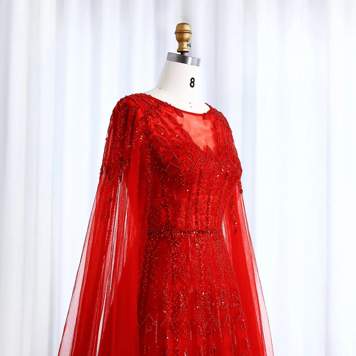 Luxury Blue Evening Dress with Cape Sleeves SS001