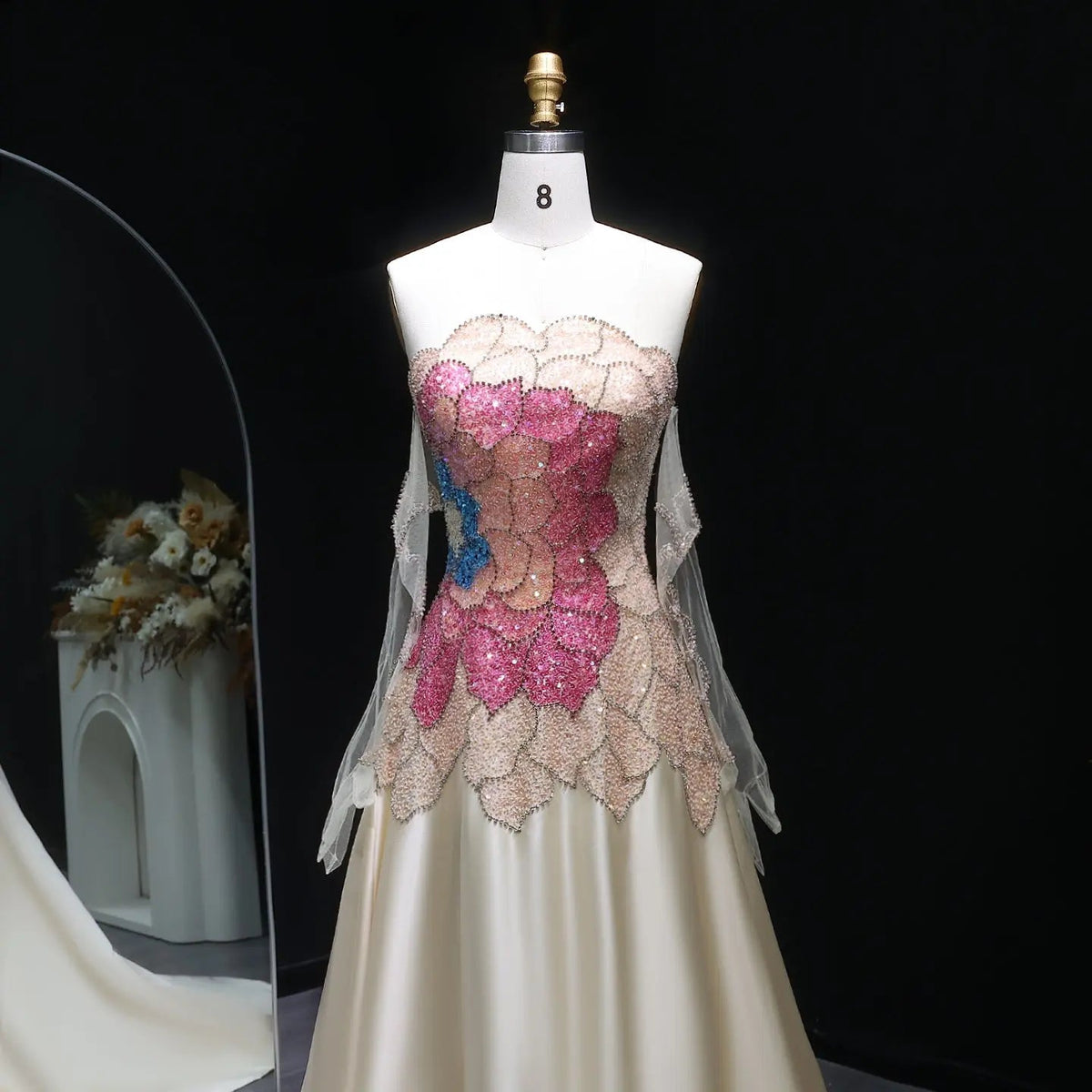 Luxury Beaded Strapless Evening Dress with Gloves SS513