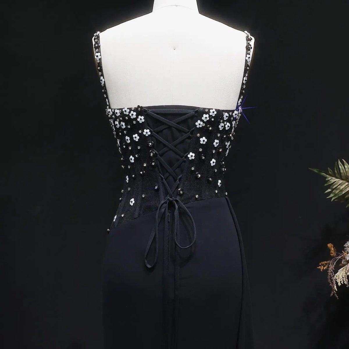 Luxury Black Beaded Corset Ruched Mermaid Evening Dress SS248