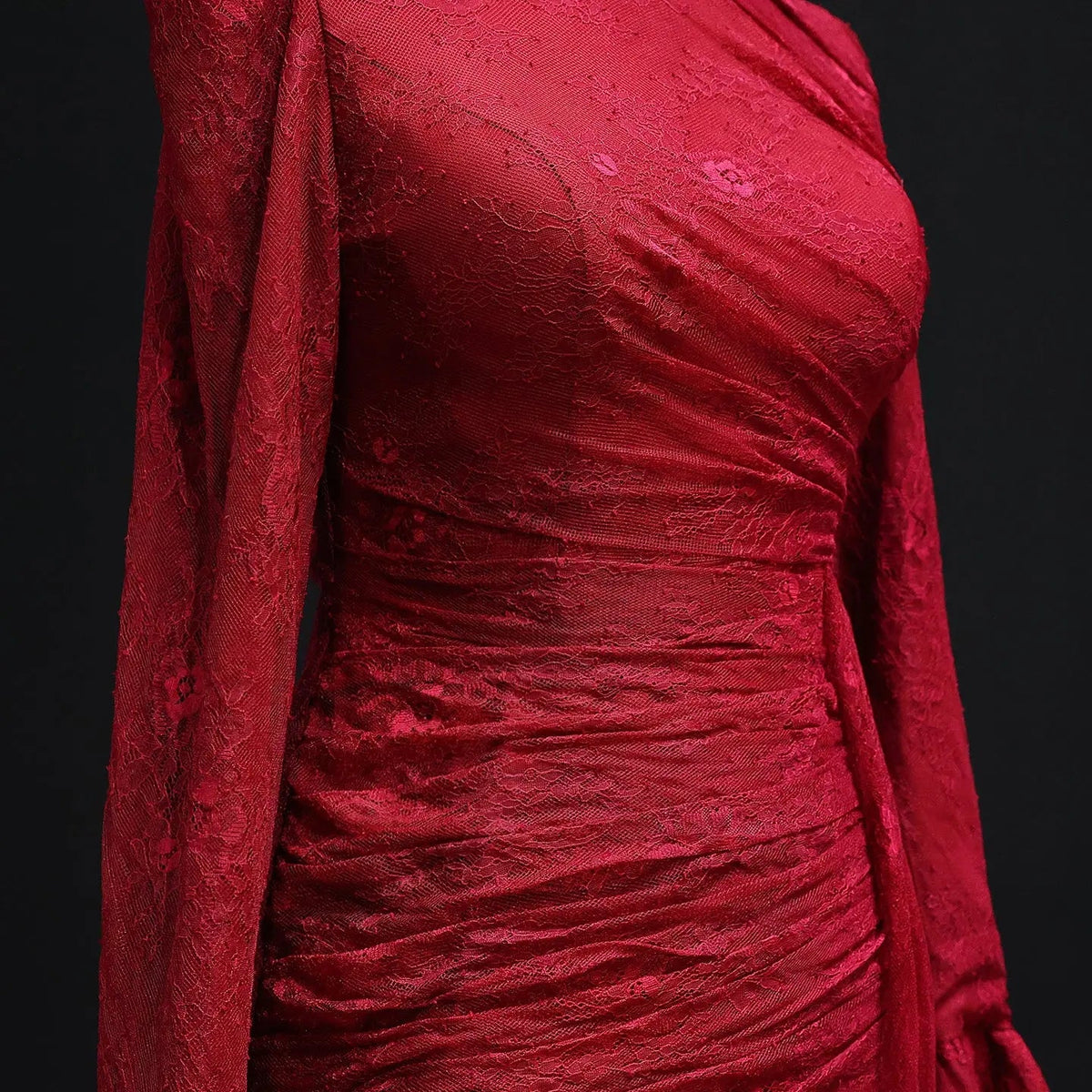 High Neck Evening Dress with Lace Long Flare Sleeves SF484