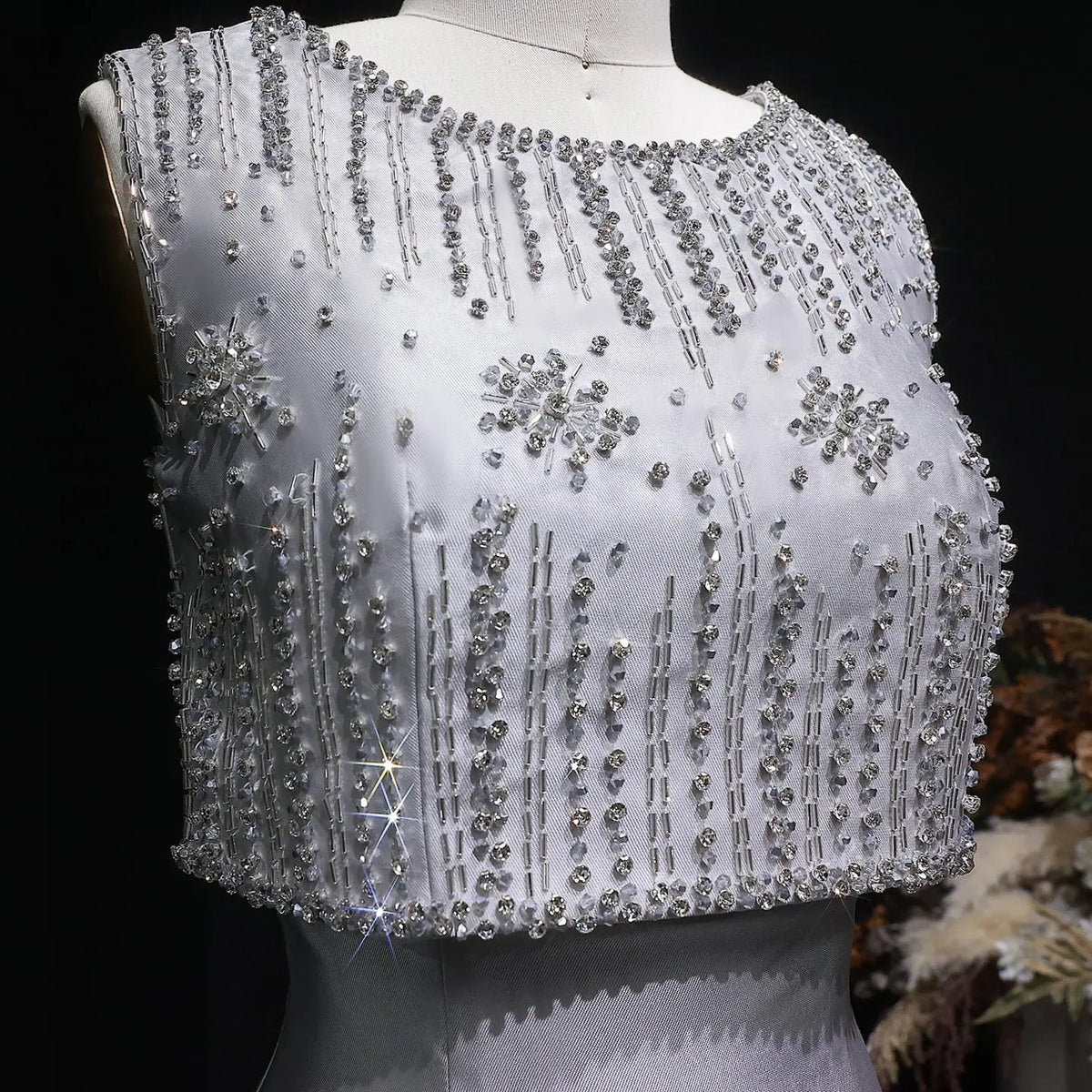 Luxury Rhinestones Silver Midi Evening Dress SS277