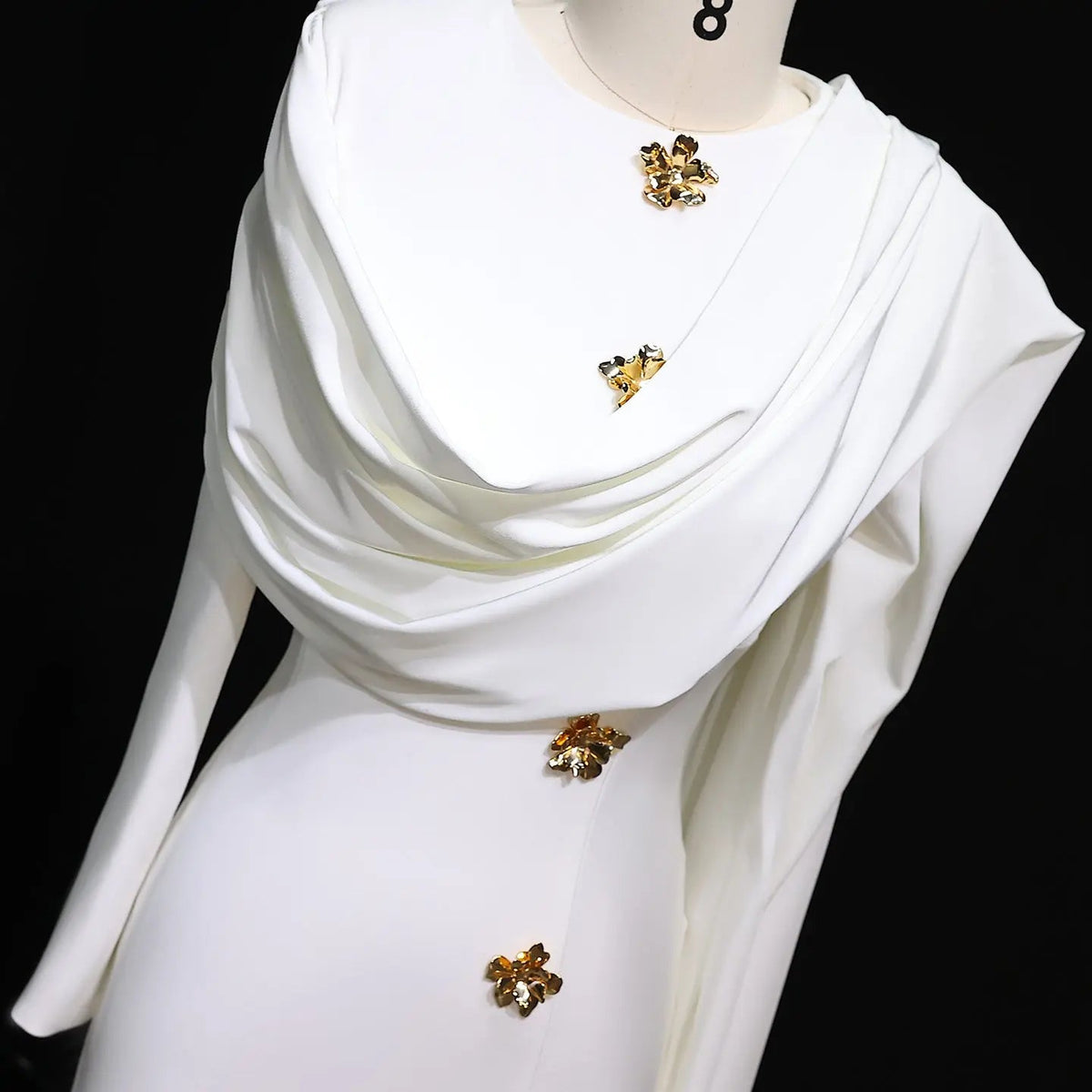 Elegant Off White Satin Arabic Evening Dress with Cape SF536