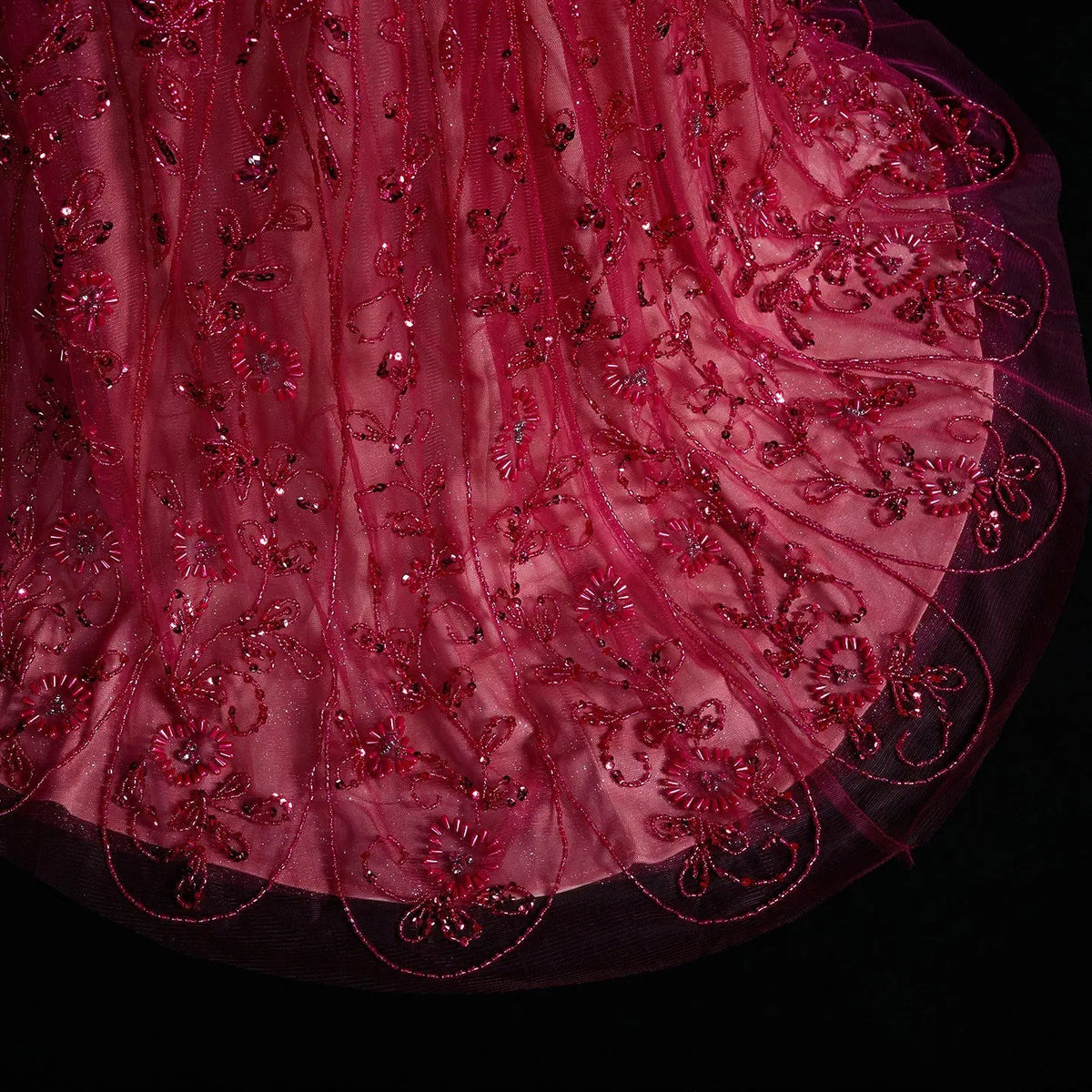 Fuchsia Beading Tassel Off-Shoulder Sleeves Evening Dresses SS516