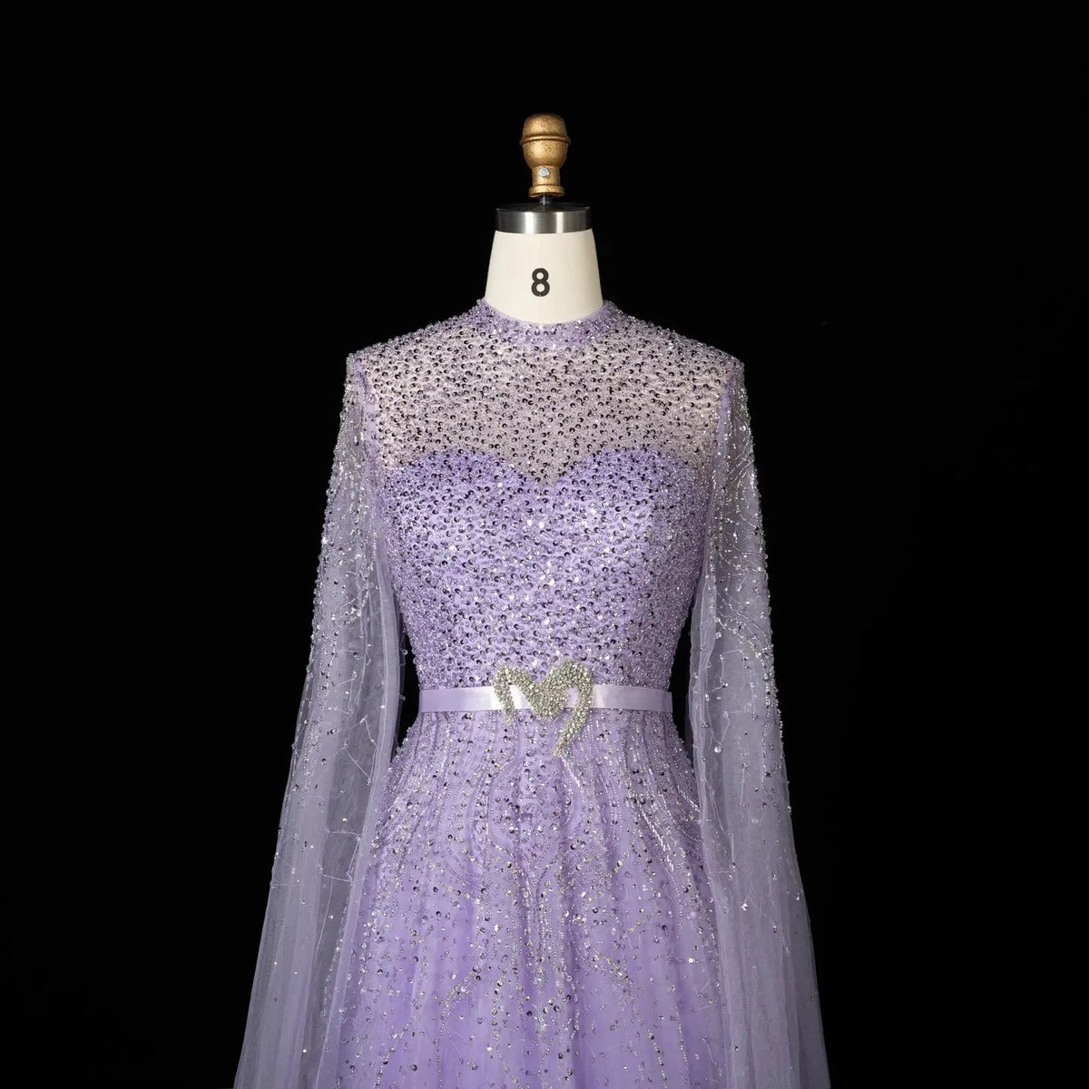 Luxury Blue High Neck Evening Dress with Cape Sleeves SS451
