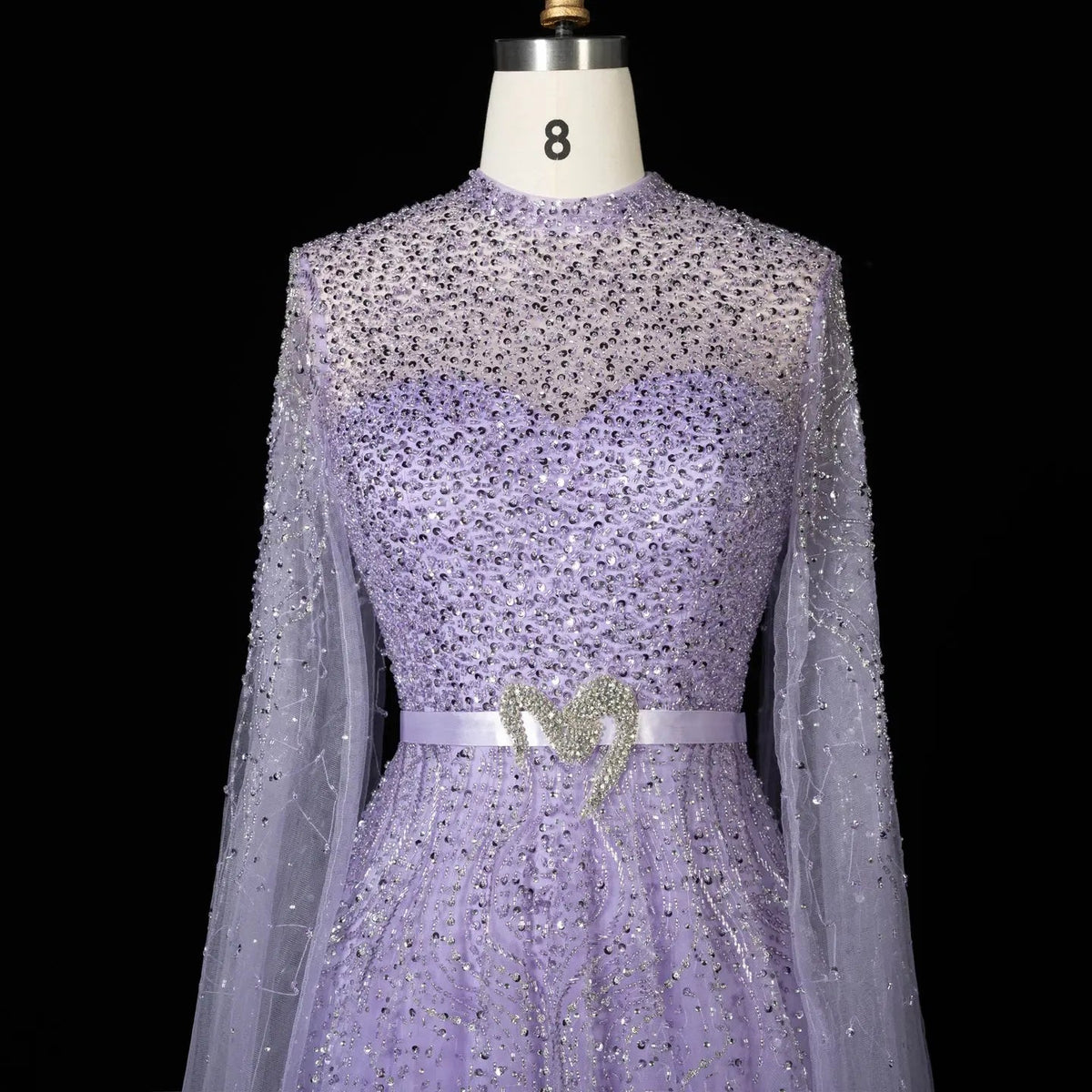 Luxury Blue High Neck Evening Dress with Cape Sleeves SS451