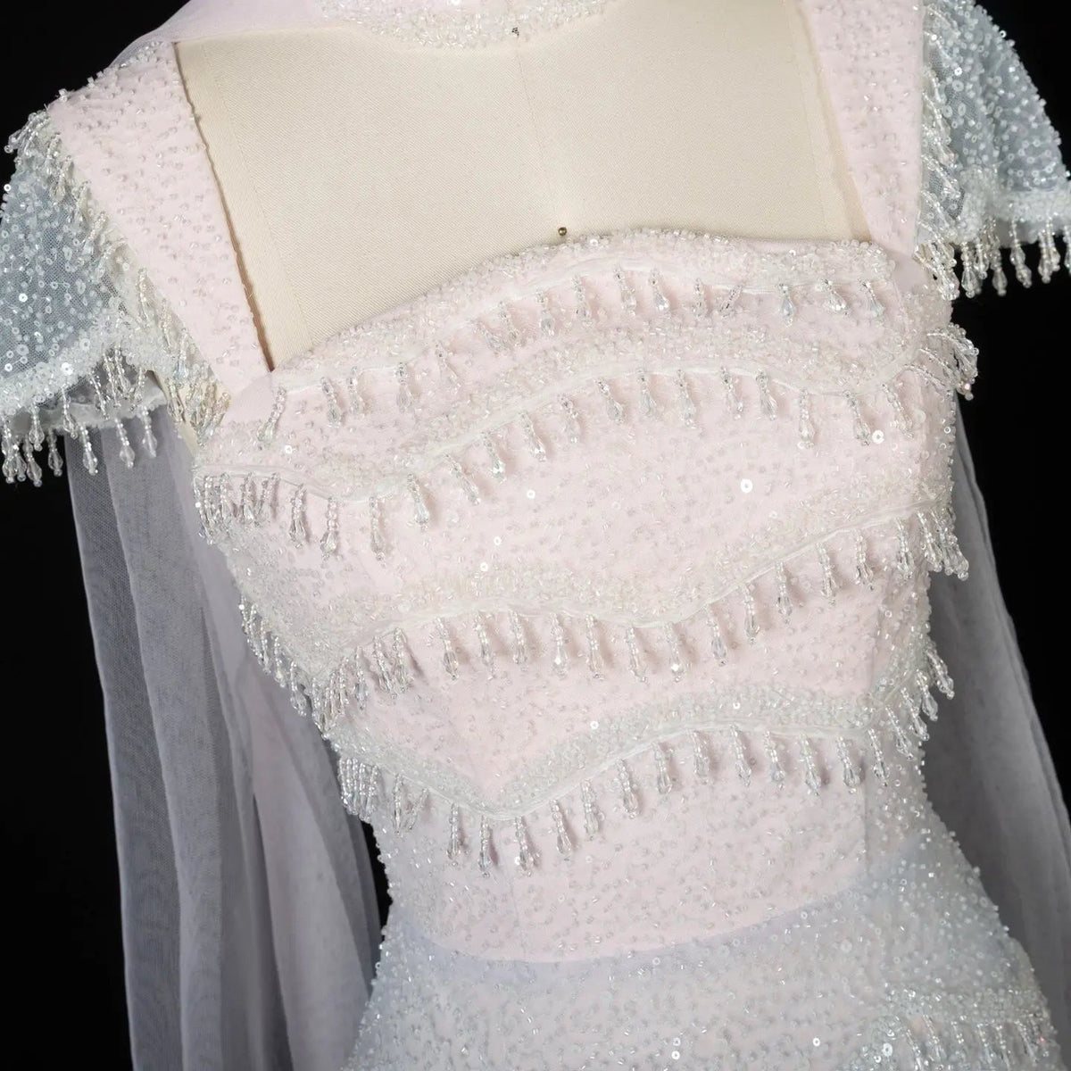 Gradient White Mermaid Square Sheer Evening Dress Long Side Tulle Overlay SS523