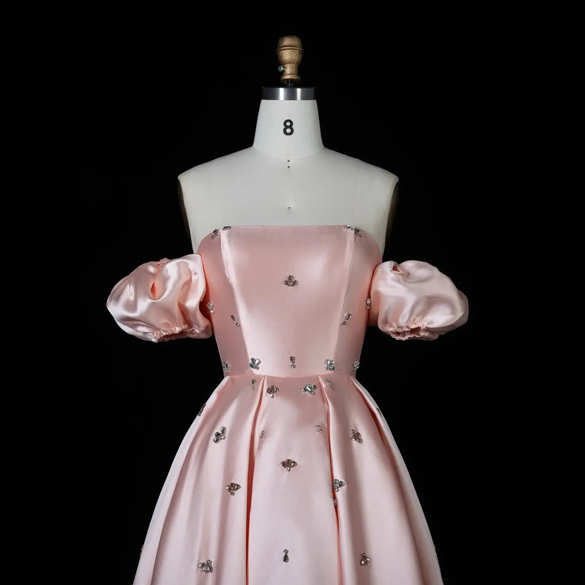 For Sale Crystal Blush Pink Satin Off-Shoulder Evening Dresses SS442