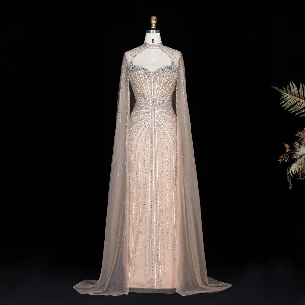 Luxury Mermaid Beaded Evening Dress with Cape SS156